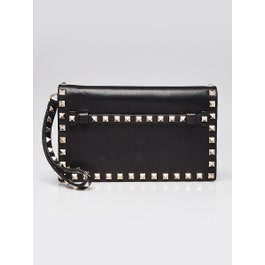 Valentino Black Leather Small  Rockstud Wristlet Clutch Bag