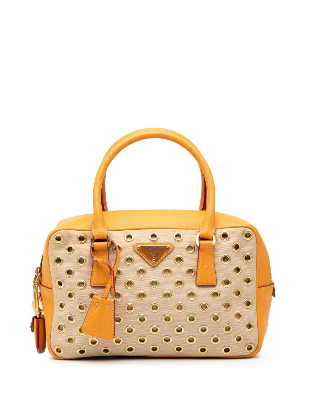 2013-2025 Small Saffiano Trimmed Canvas Grommet Bauletto Bag handbag
