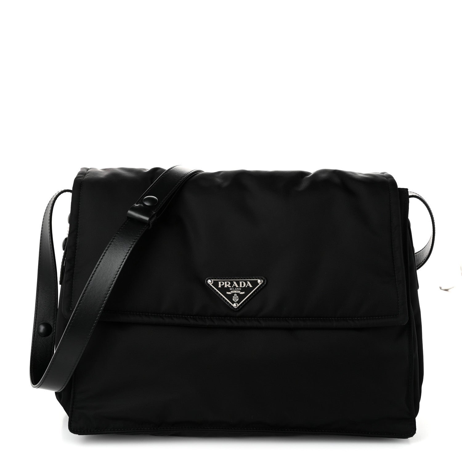 Prada Re-Nylon Vitello Padded Large Flap Shoulder Bag Black