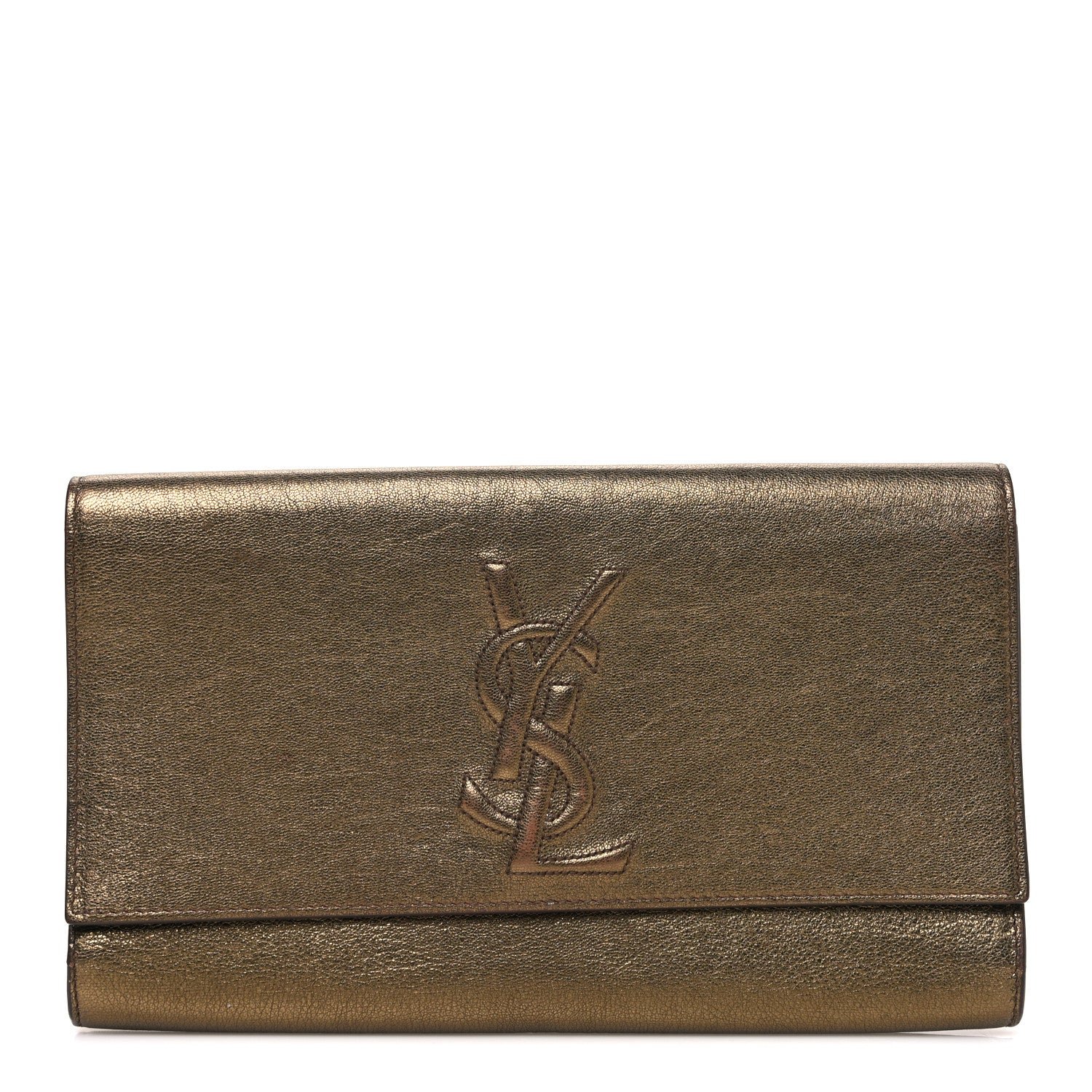 Saint Laurent Metallic Calfskin Monogram Large Belle De Jour Clutch  Gold