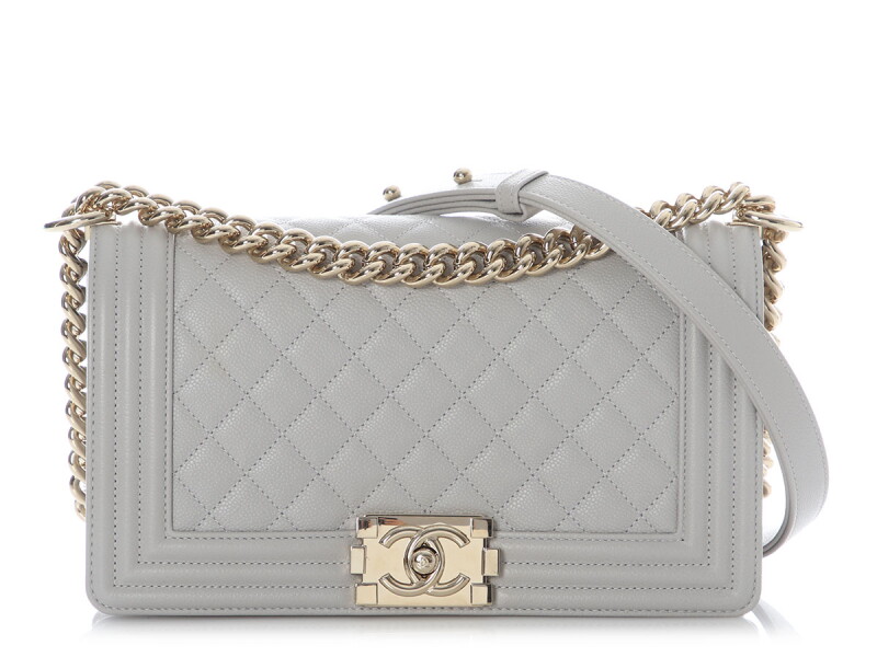 Gray Quilted Caviar Medium Boy Bag Light Gold Hardware, 2020s