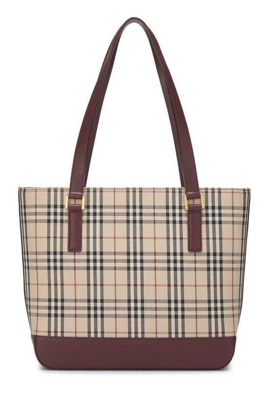 Burgundy House Check Jacquard Zip Tote Small