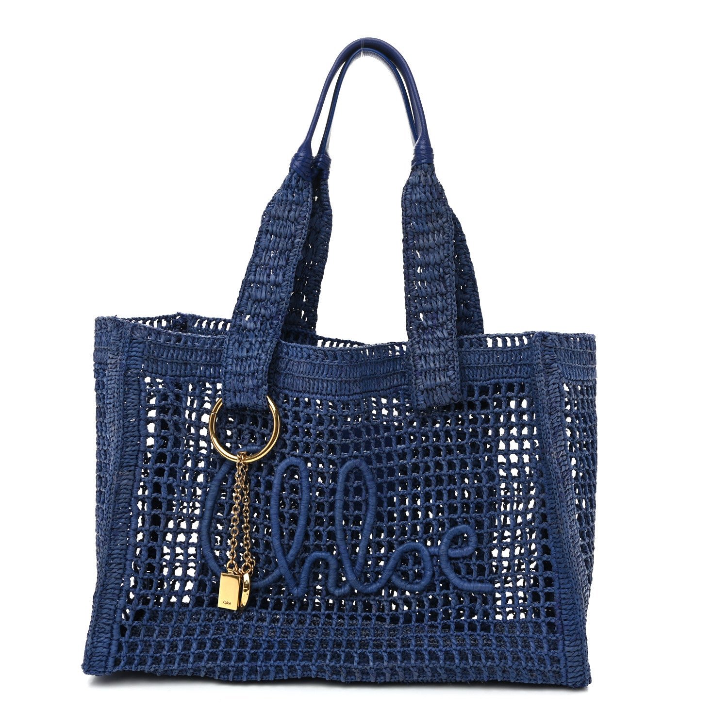 Chloe Raffia Summer Banana East West Tote Ashes Blue