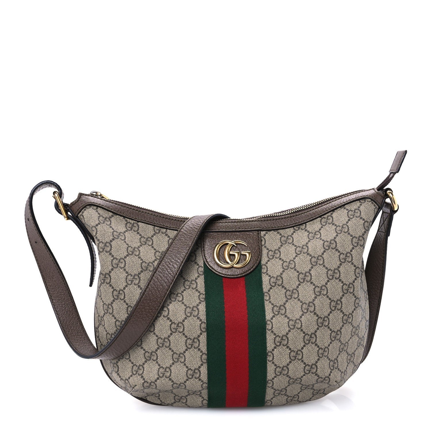 Gucci GG Supreme Monogram Web Small Ophidia Half Moon Hobo Brown
