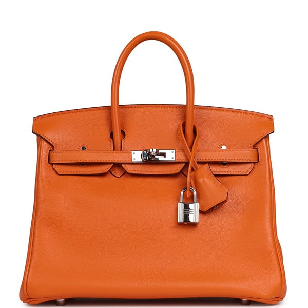 Pre-owned Hermes Birkin 25 Orange Swift Palladium Hardware