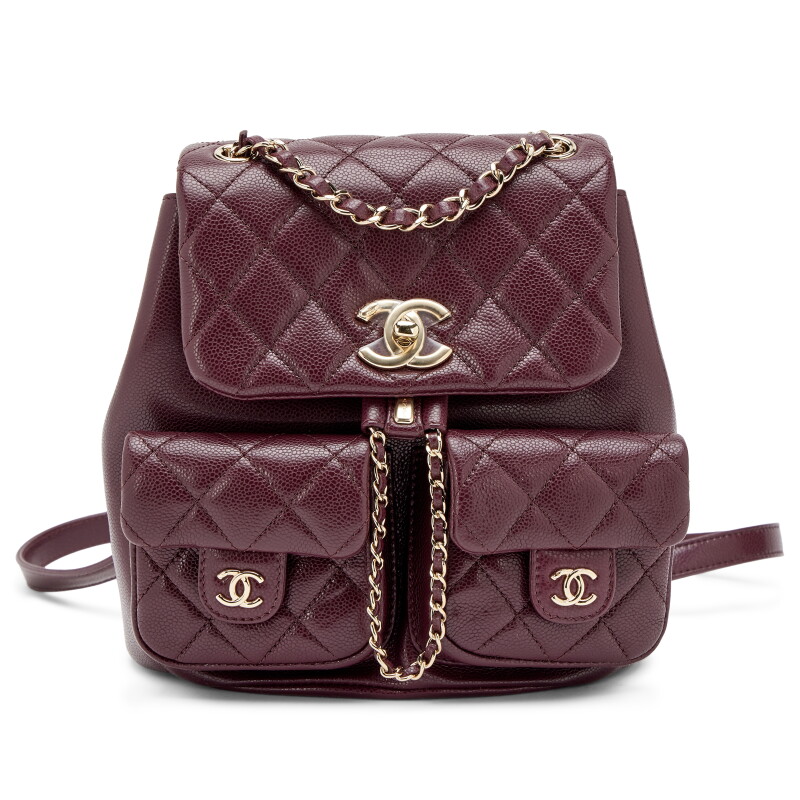 Burgundy Quilted Caviar Medium Duma Pockets Drawstring Backpack Light Gold Hardware, 2024
