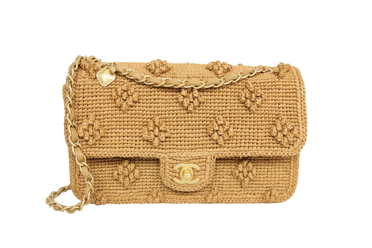 Chanel Seasonal Flap Bag, Beige Natural Raffia and Gold Hardware, Preowned in Box WA001