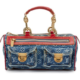 Louis Vuitton Blue Monogram Denim and Red Alligator Neo Speedy Bag Gold Hardware, 2005