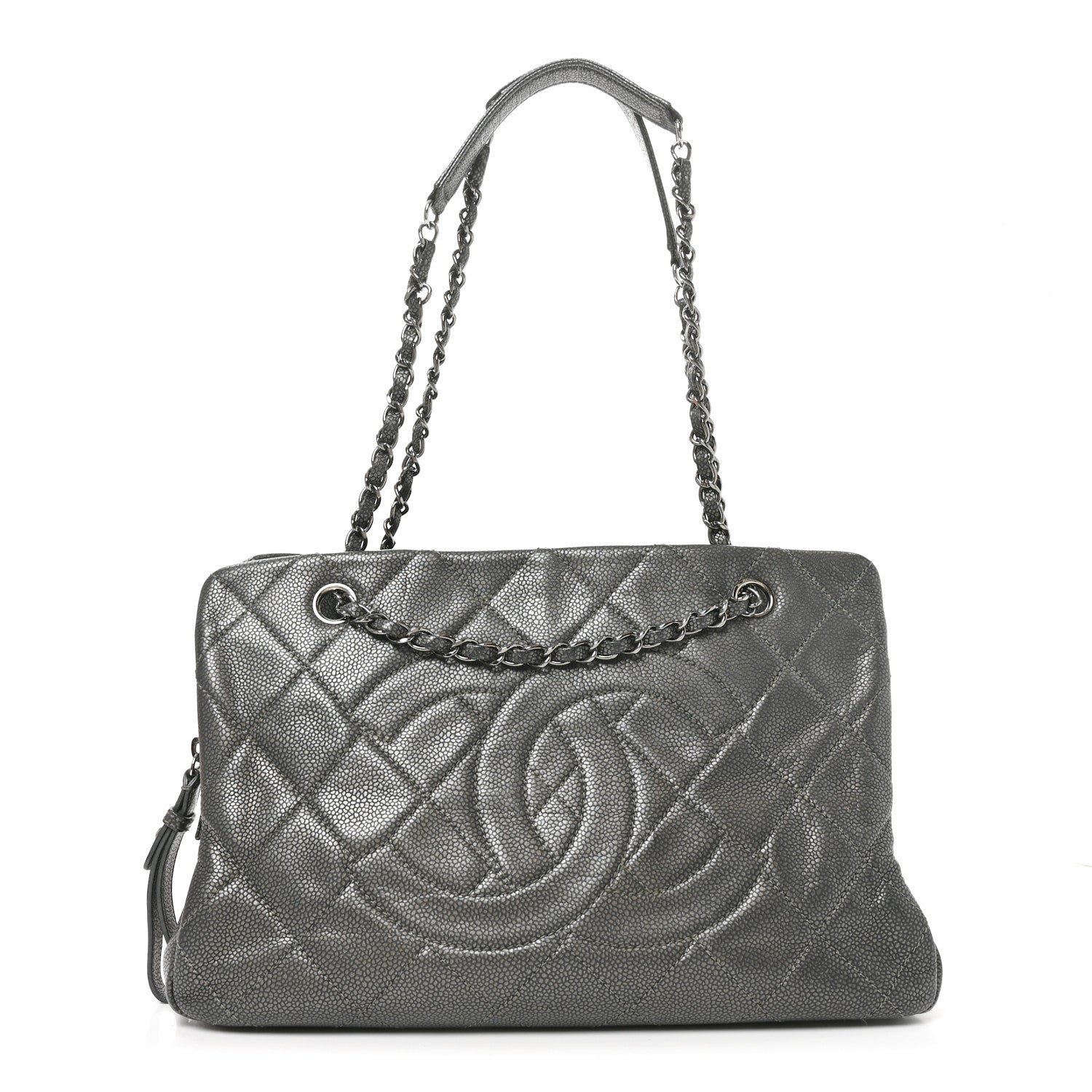 Chanel Metallic Caviar Quilted CC Timeless Soft Tote Dark Silver
