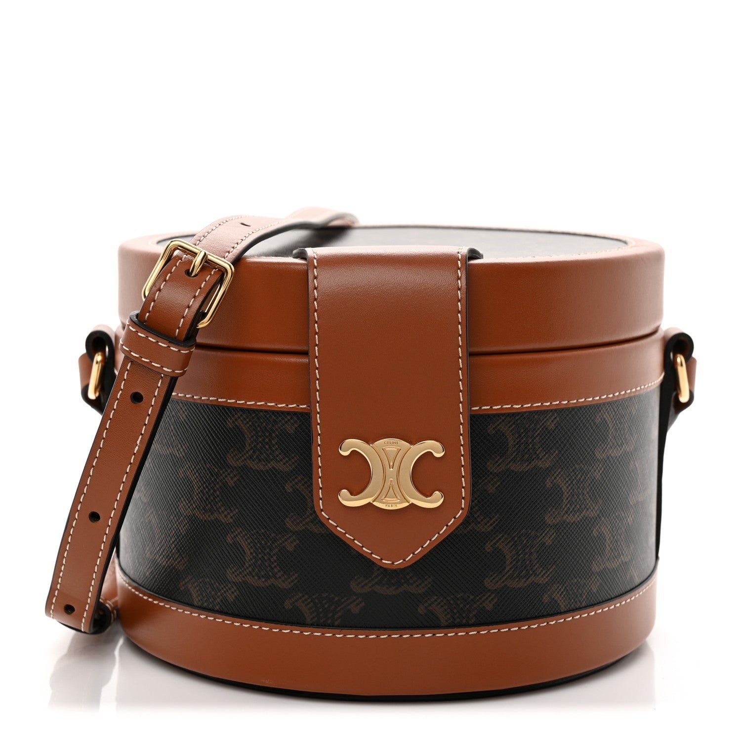 Calfskin Triomphe Canvas Medium Tambour Bag Tan