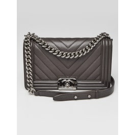 Chanel Grey Chevron Quilted Leather Medium Boy Bag