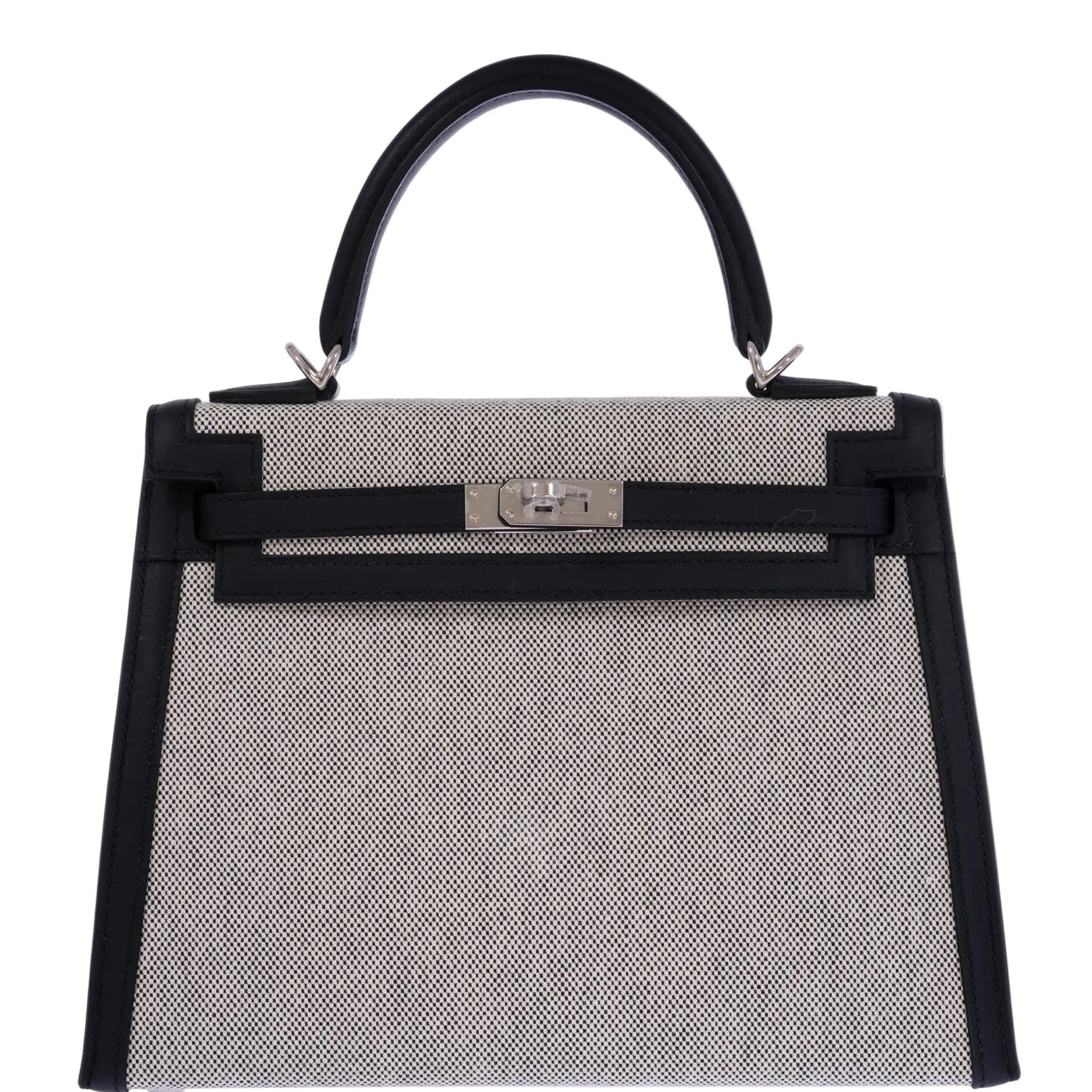 Hermes Hermès Kelly 25 Sellier Toile H Noir Swift Palladium Hardware