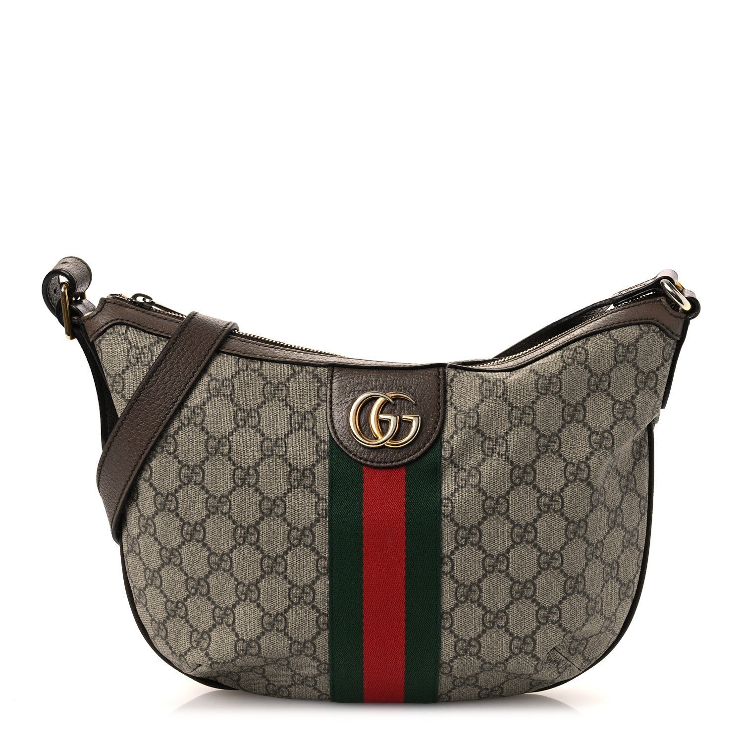 Gucci GG Supreme Monogram Web Small Ophidia Half Moon Hobo Brown
