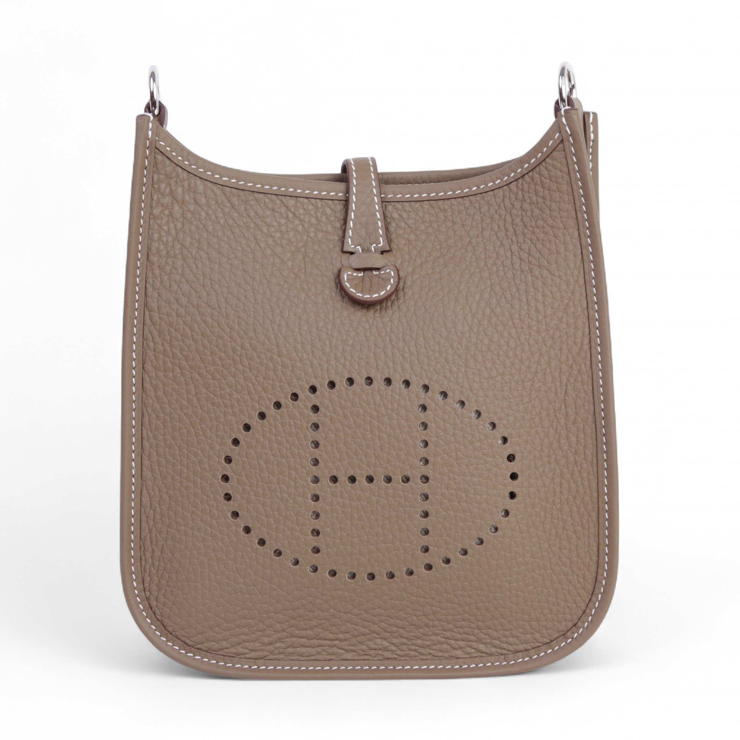 Hermes Brand New ( Rank N )  HERMÈS  Mini Evelyne 16 Amazone 98cm Etoupe (18) Clemence Palladium hardware W (2024)