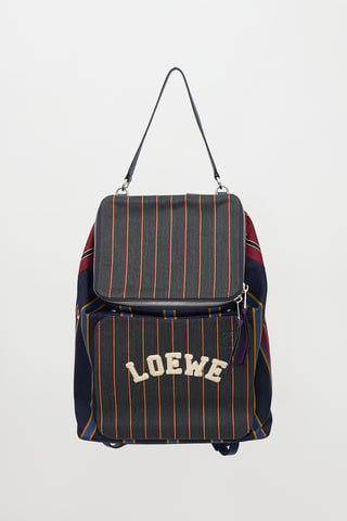 Leather & Twill Striped Logo Backpack