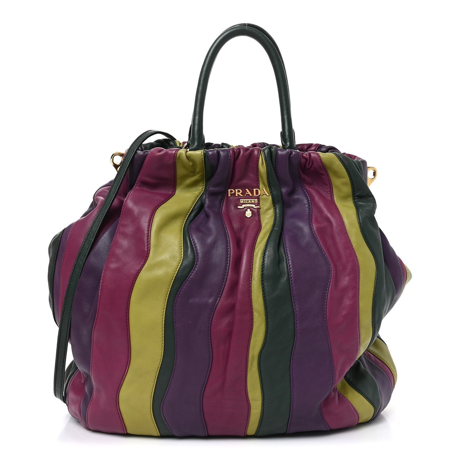 Prada Prada Nappa Trembled Blossoms Stripes Shoulder Bag Viola Alloro