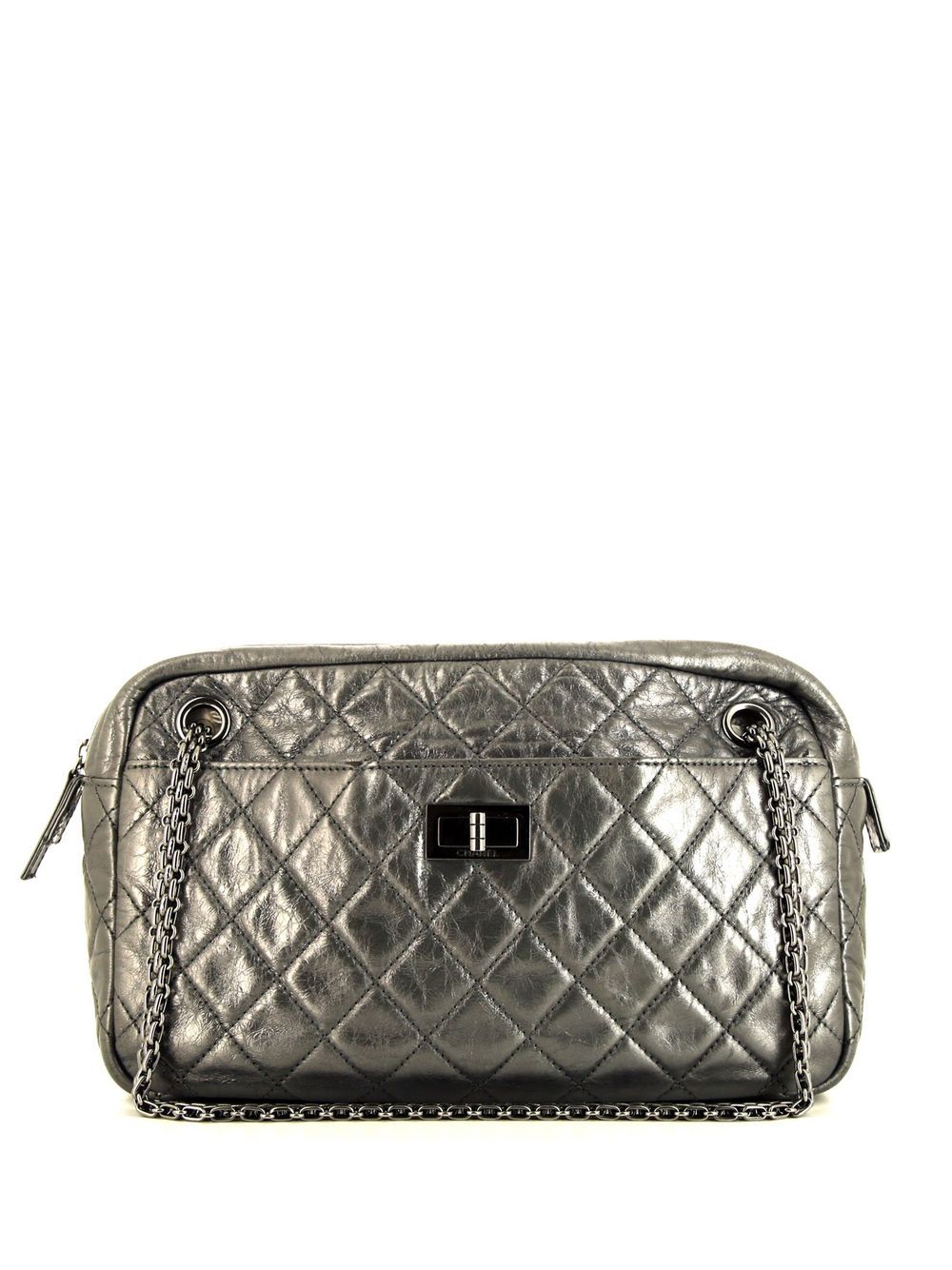 Camera metallic leather shoulder bag