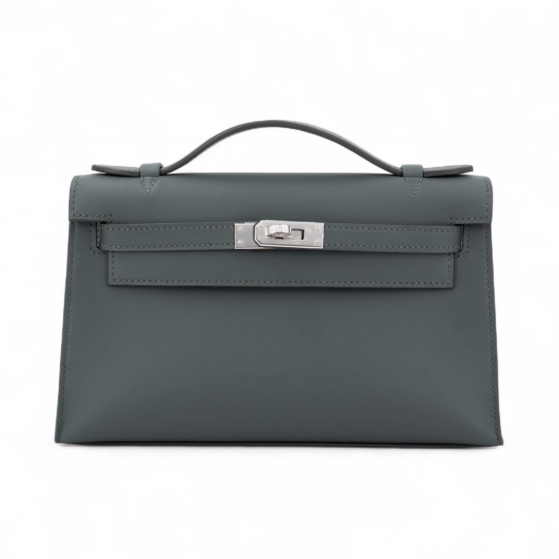 Hermes Brand New ( Rank N ) HERMÈS Kelly Pochette Vert Mangrove (Q0) Swift Palladium hardware K (2025)
