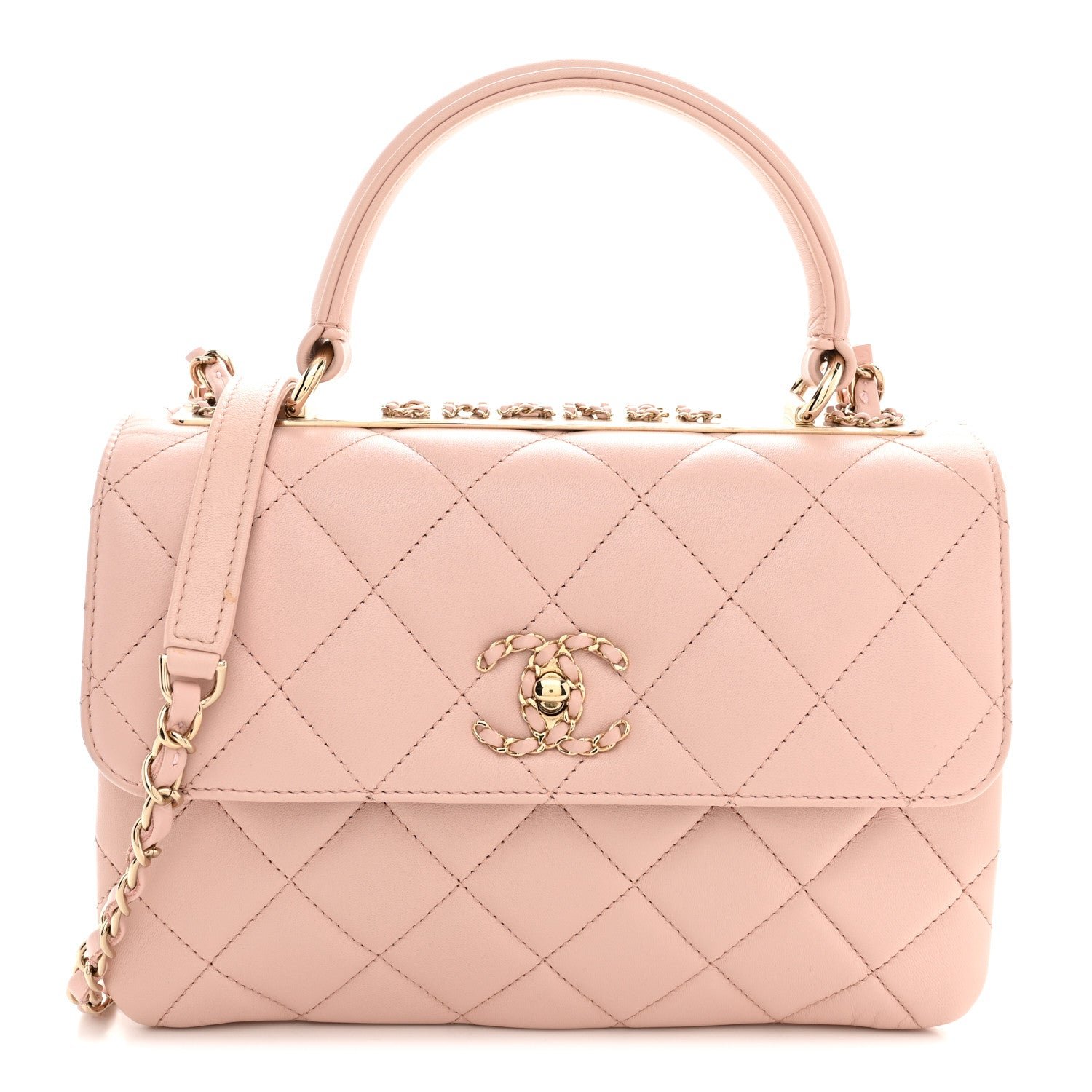 Chanel Lambskin Quilted Small Trendy CC Dual Handle Flap Bag Light Beige Light Pink