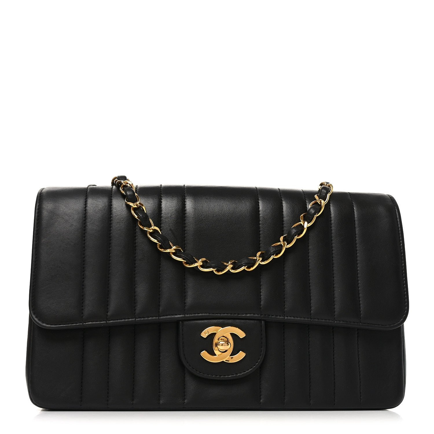 Chanel Lambskin Vertical Quilted Medium Single Flap Black
