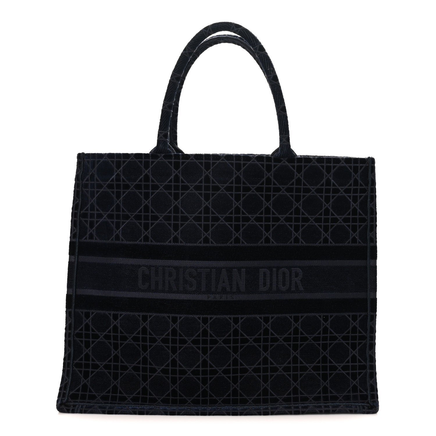 Christian Dior Velvet Cannage Large Book Tote Navy Blue