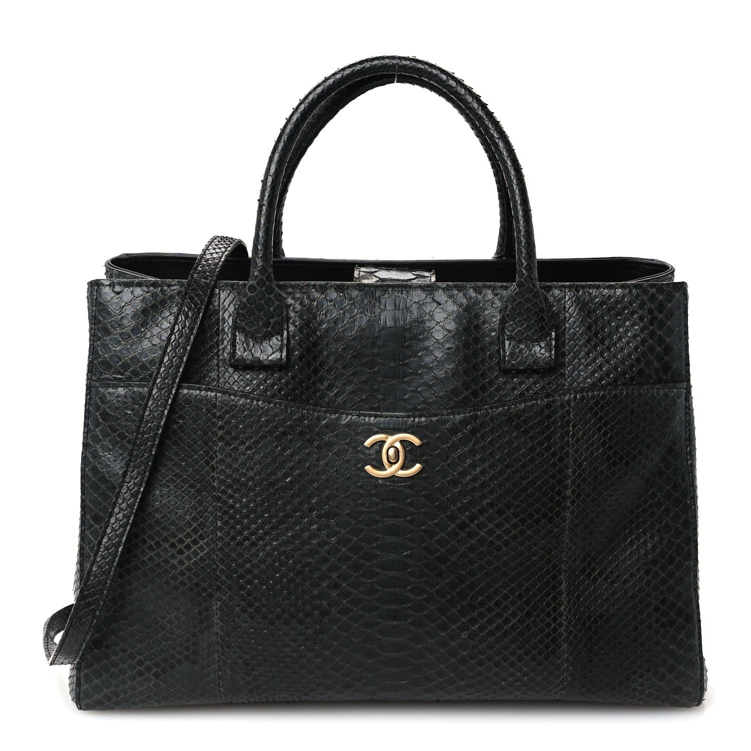 Chanel Snakeskin  Medium Executive Cerf Shopper Tote Black