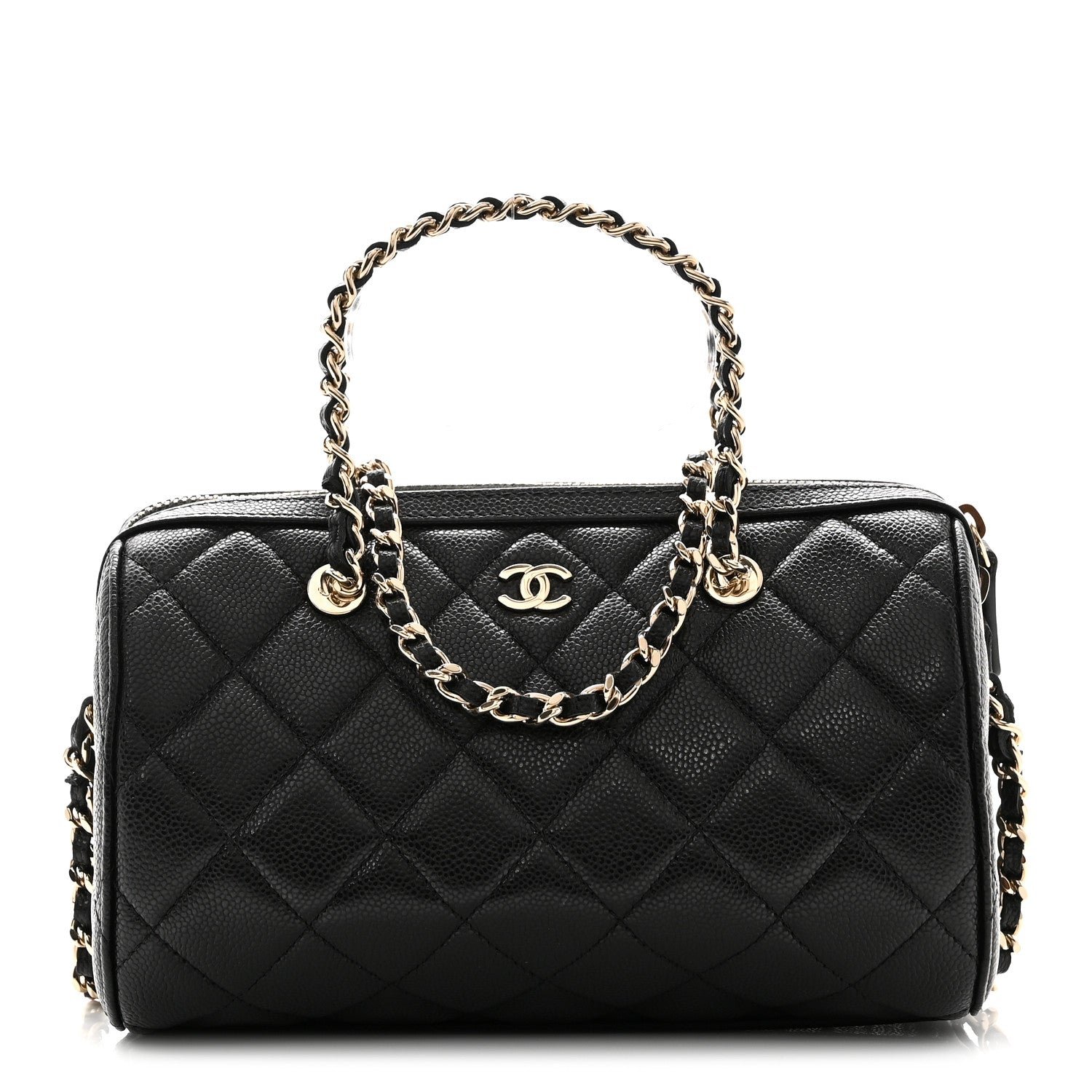 Chanel Caviar Quilted Barrel Clutch With Chain  Black