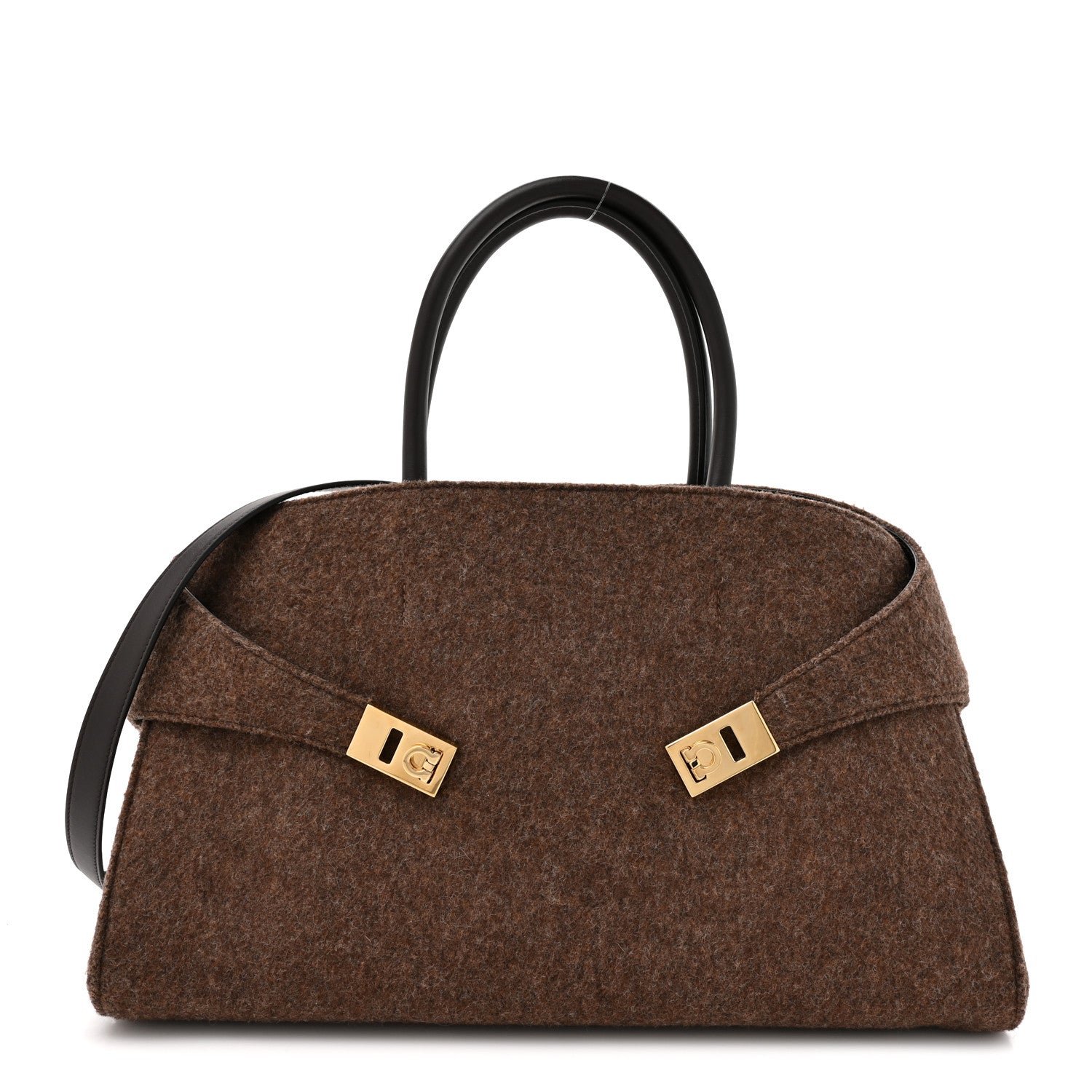 Salvatore Ferragamo Wool Felt Medium Hug Bag Brown