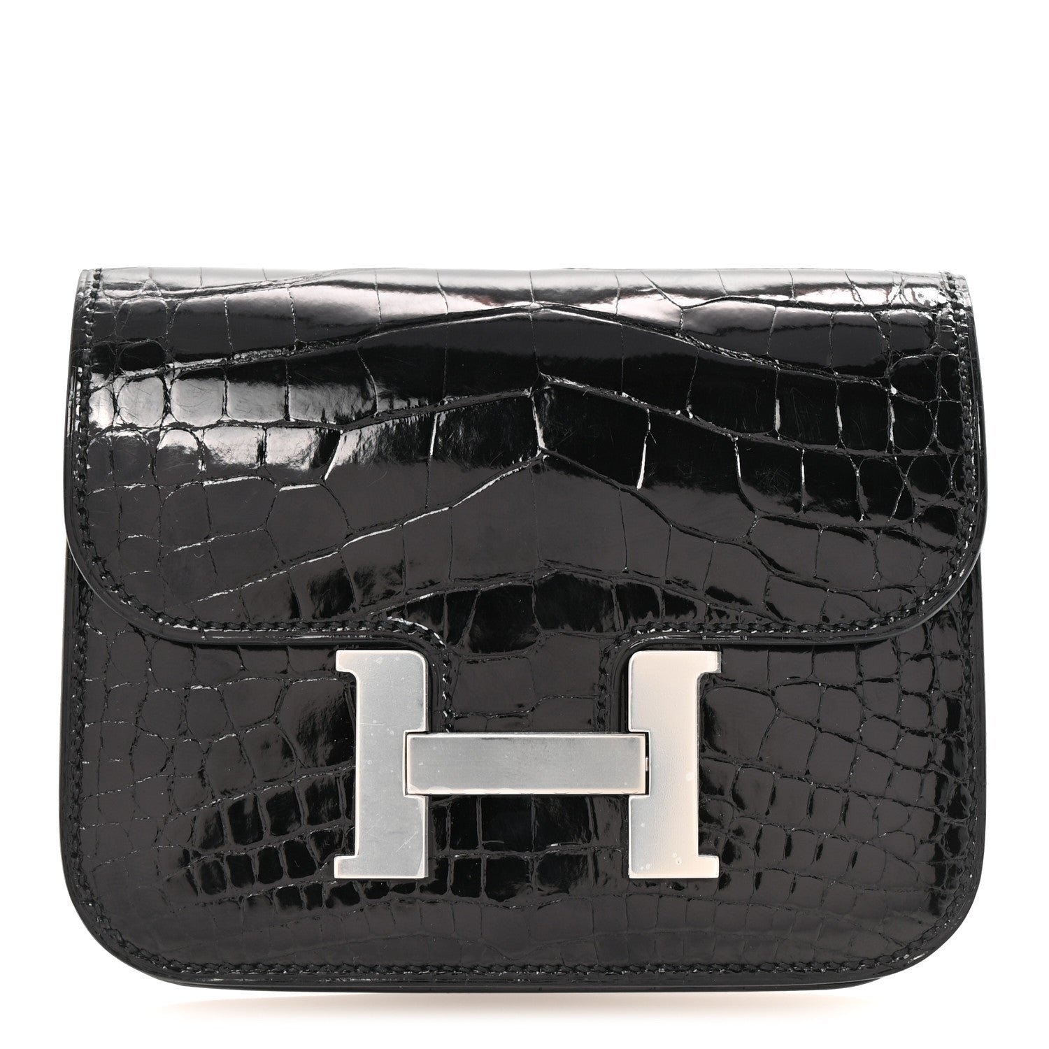 Hermes Shiny Alligator Constance Slim Wallet Black