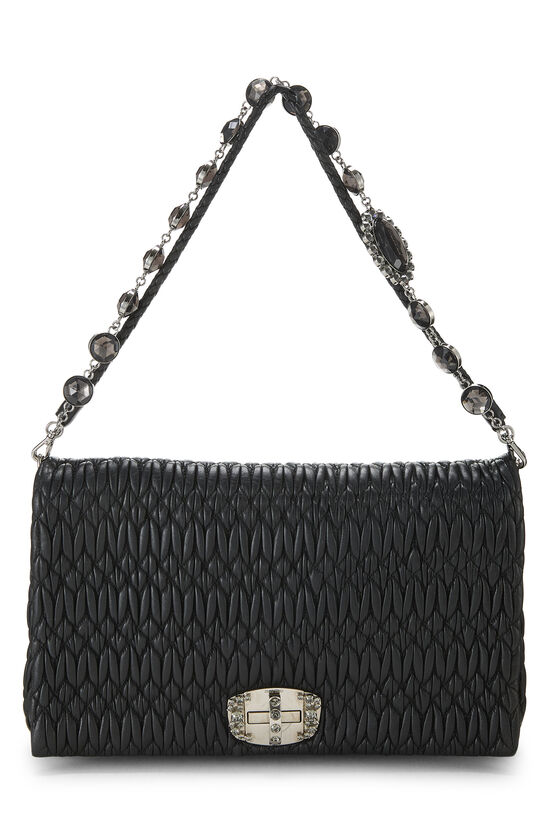 Miu Miu Black Nappa Crystal Flap Shoulder Bag
