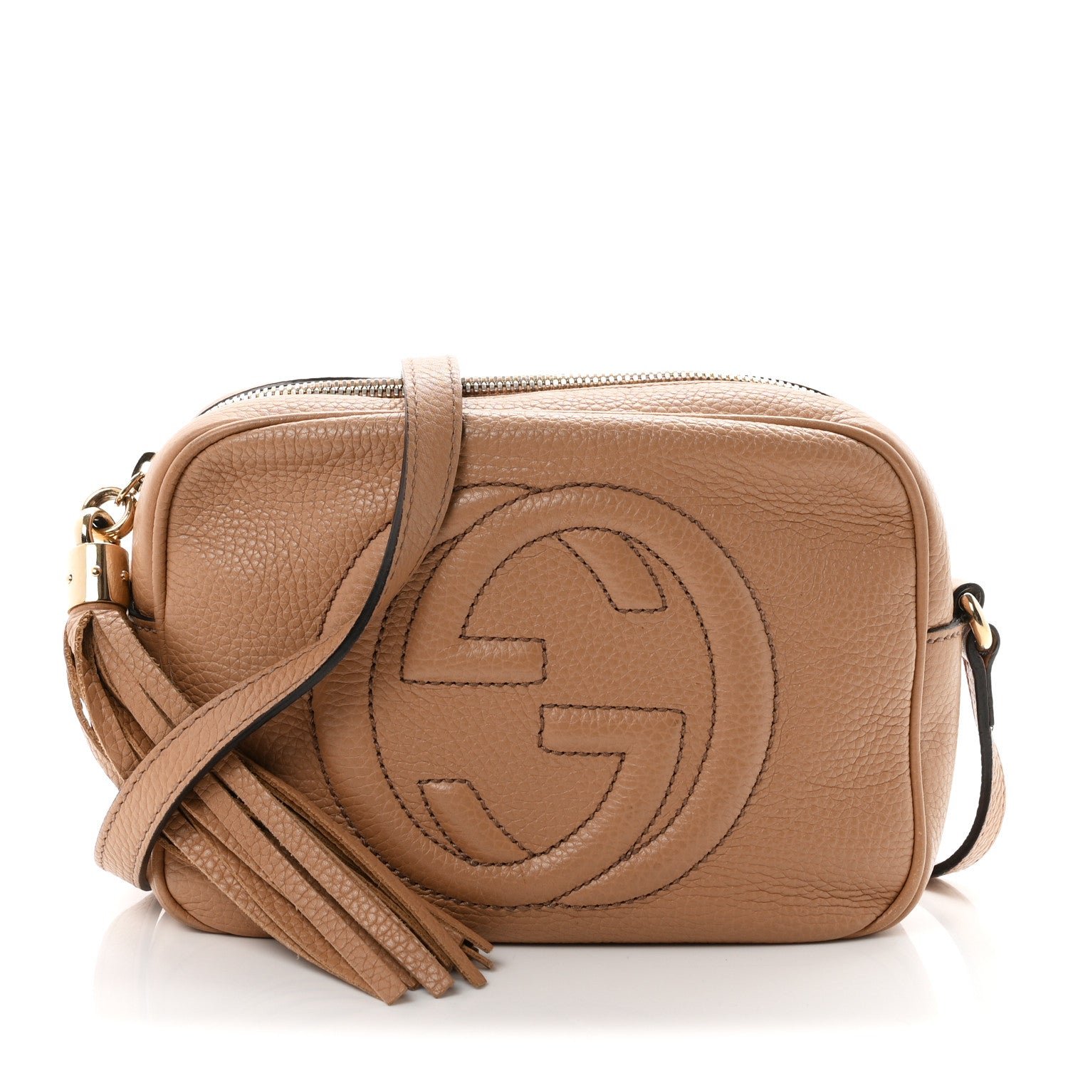 Gucci Pebbled Calfskin Small Soho Disco Bag Camelia
