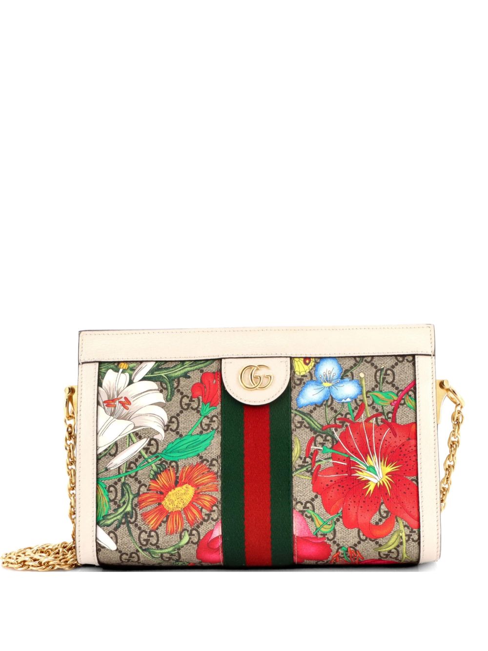 Ophidia Chain Shoulder Bag Flora GG Coated Canvas Small crossbody bag