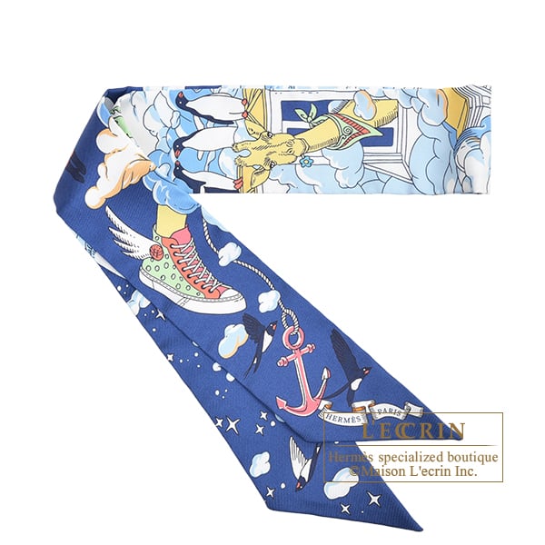 Hermes Twilly Sur Mon Nuage Marine clair/Ciel/Multicolor Silk