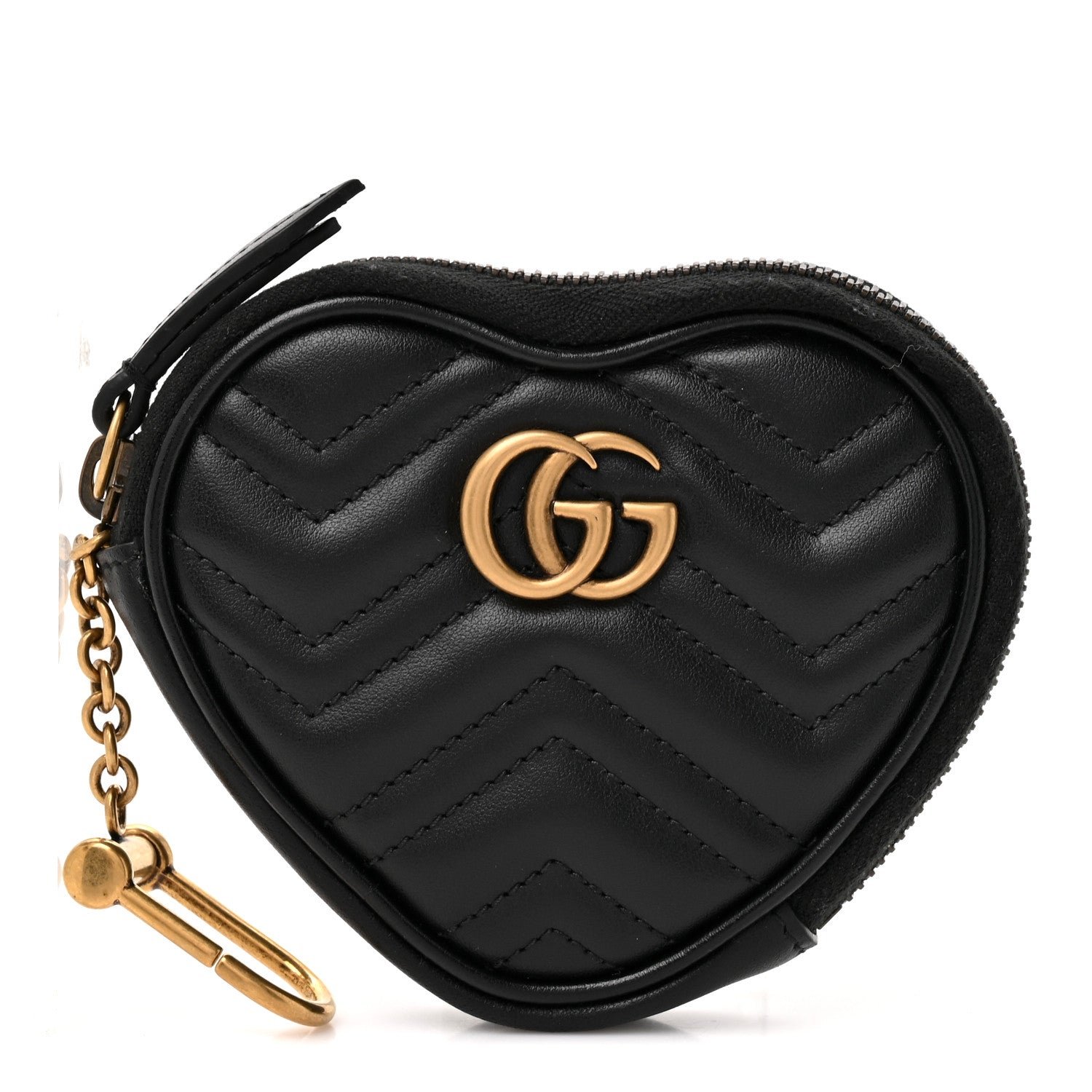 Gucci Calfskin Matelasse Chevron GG Marmont Heart Coin Purse Black