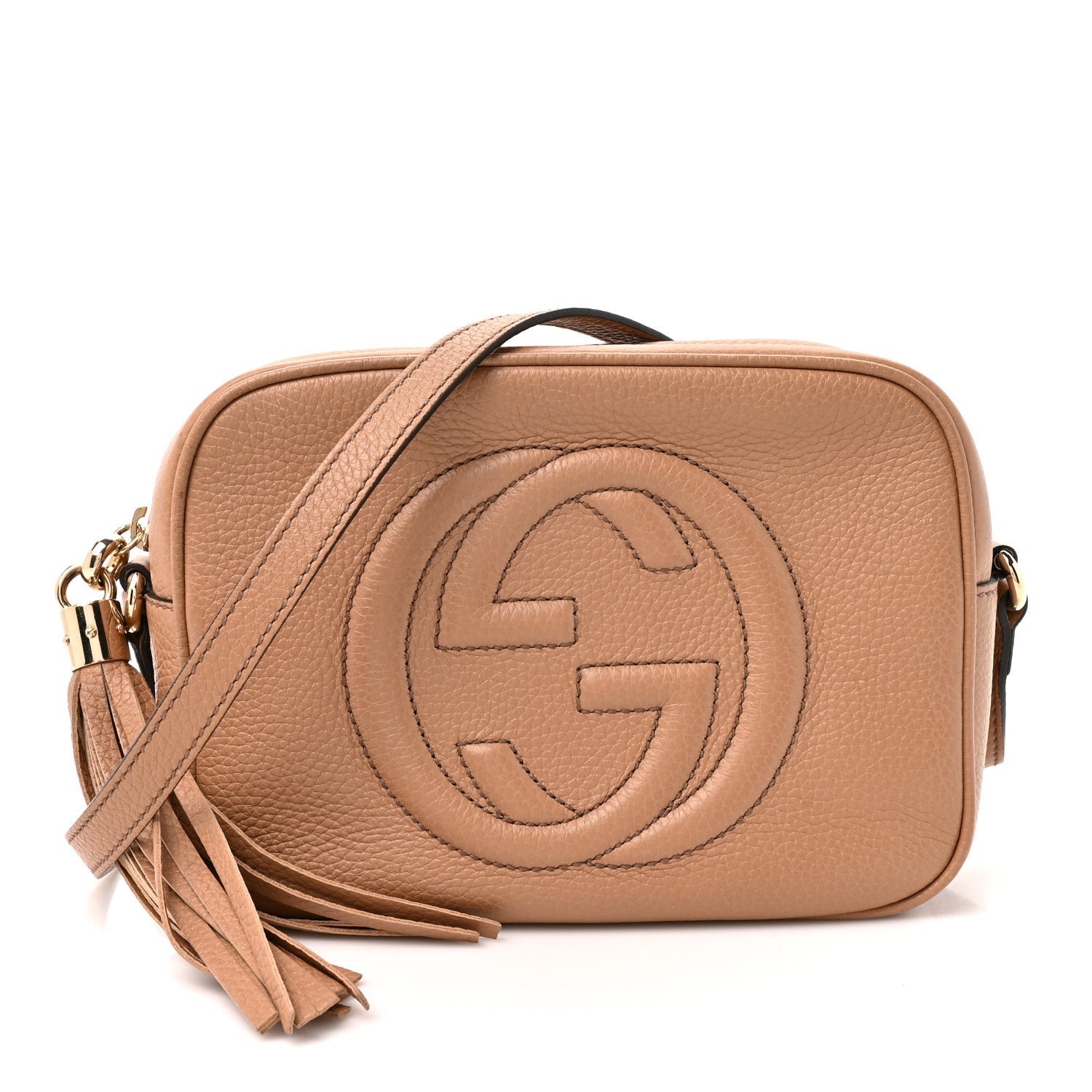 Gucci Pebbled Calfskin Small Soho Disco Bag Camelia
