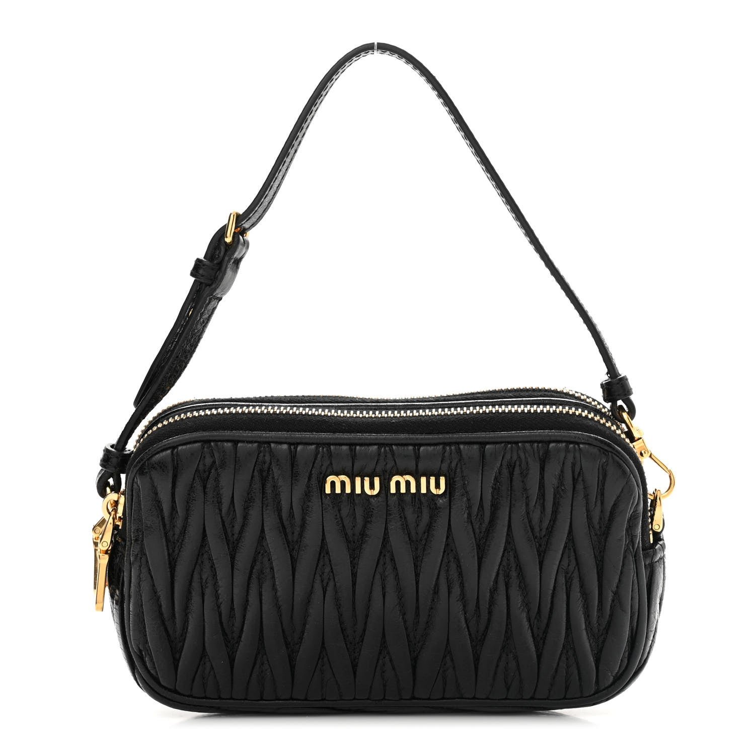 Miu Miu Nappa Matelasse Double Zip Pochette Clutch Black