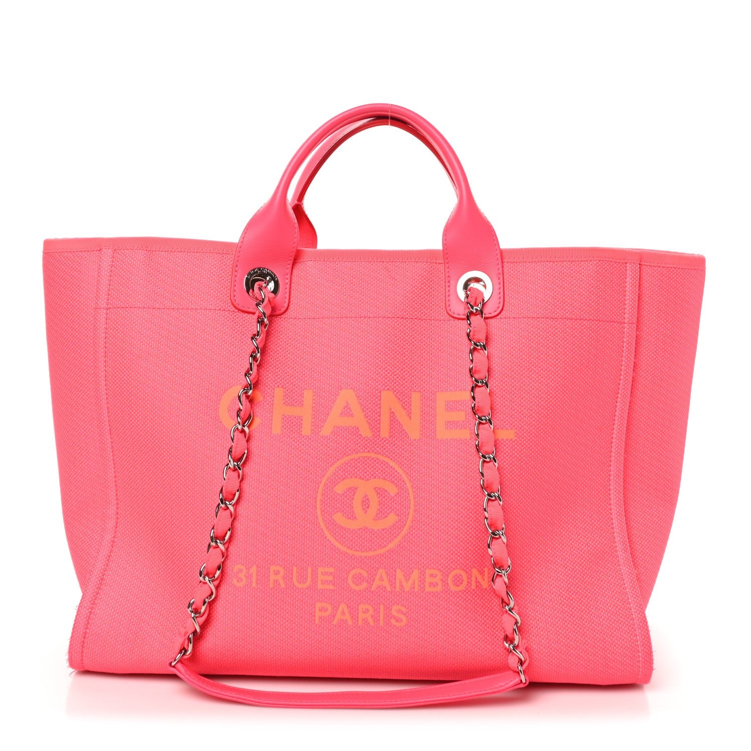 Chanel Mixed Fibers Calfskin Medium Deauville Tote Pink Orange