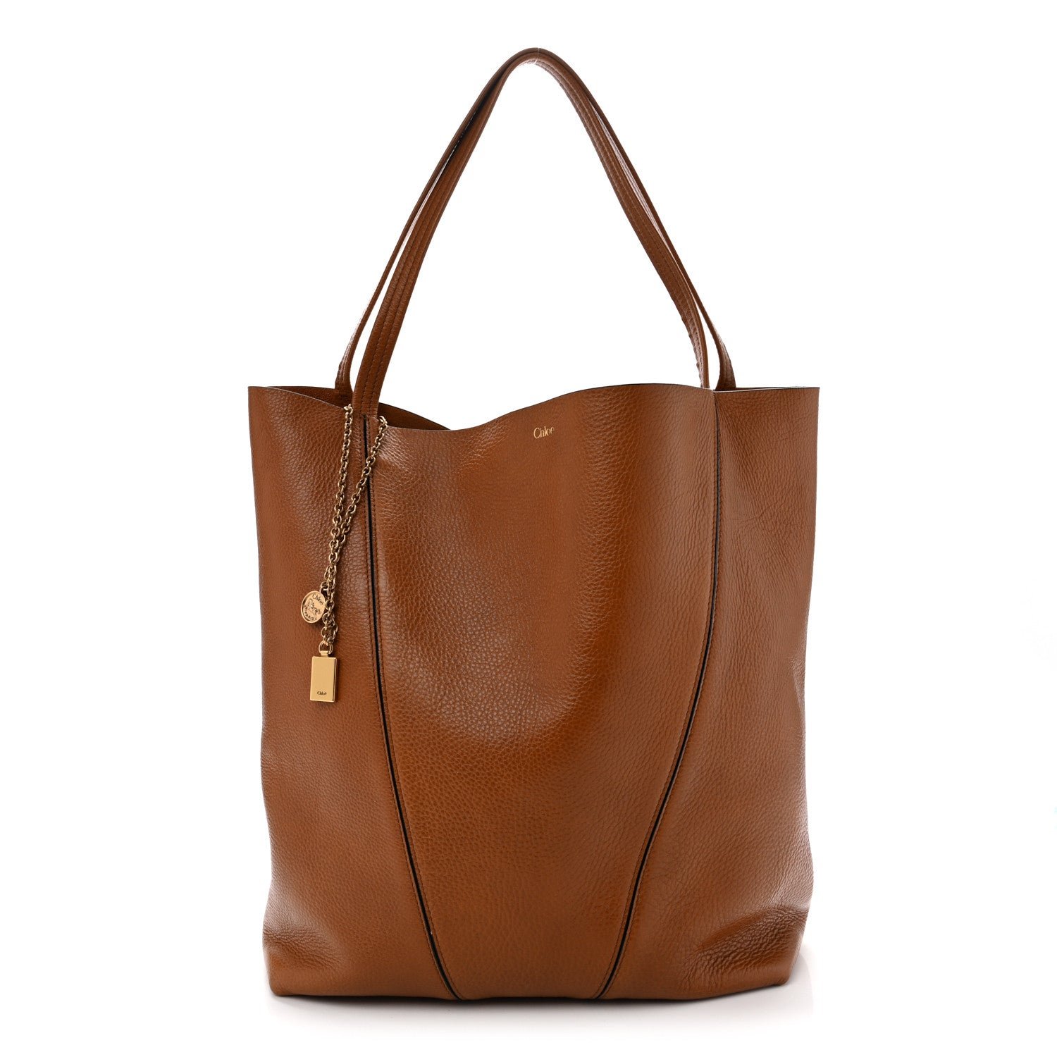 Chloe Grained Calfskin Medium Spin Tote Clay Brown