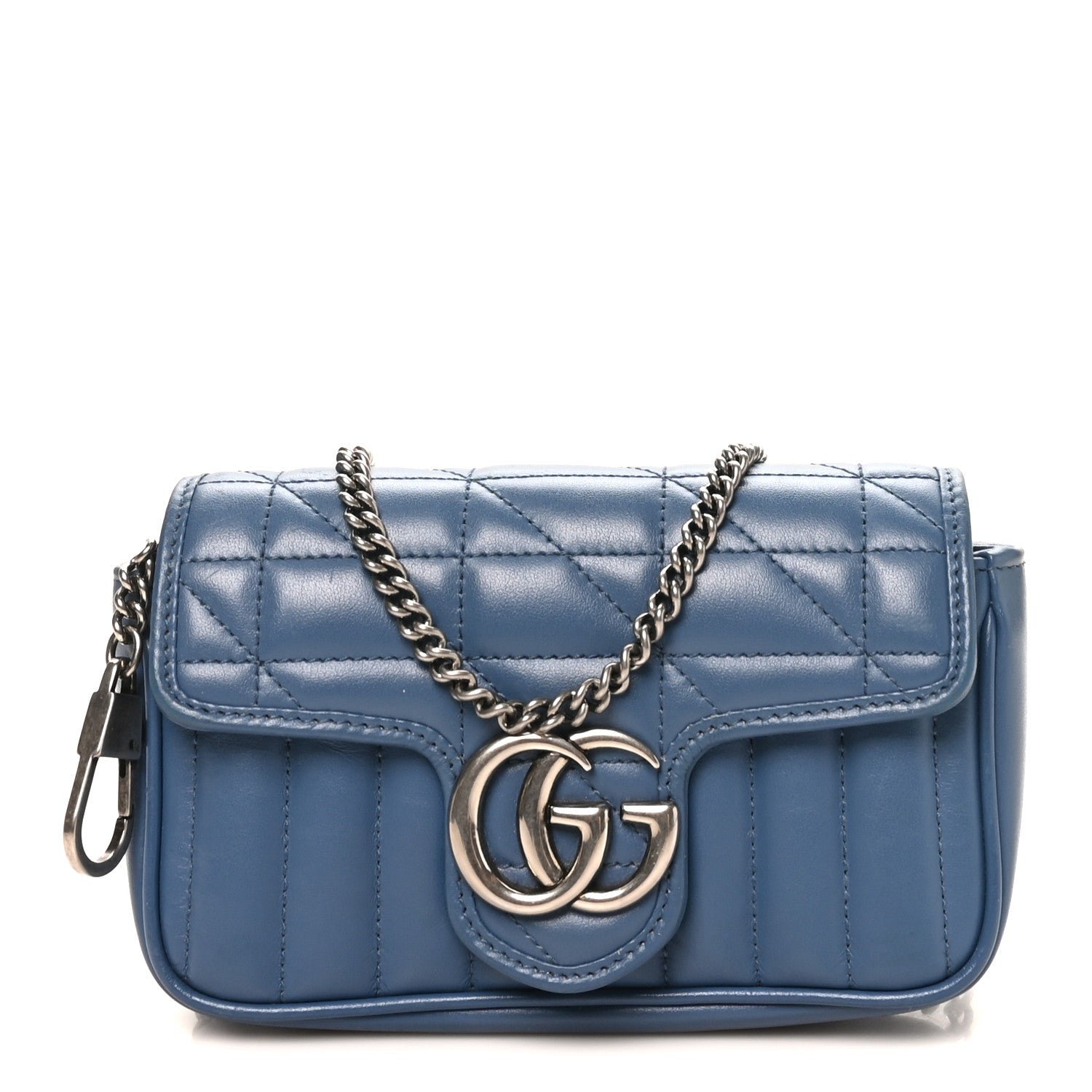 Gucci Calfskin Matelasse Aria Super Mini GG Marmont Shoulder Bag Clear Blue