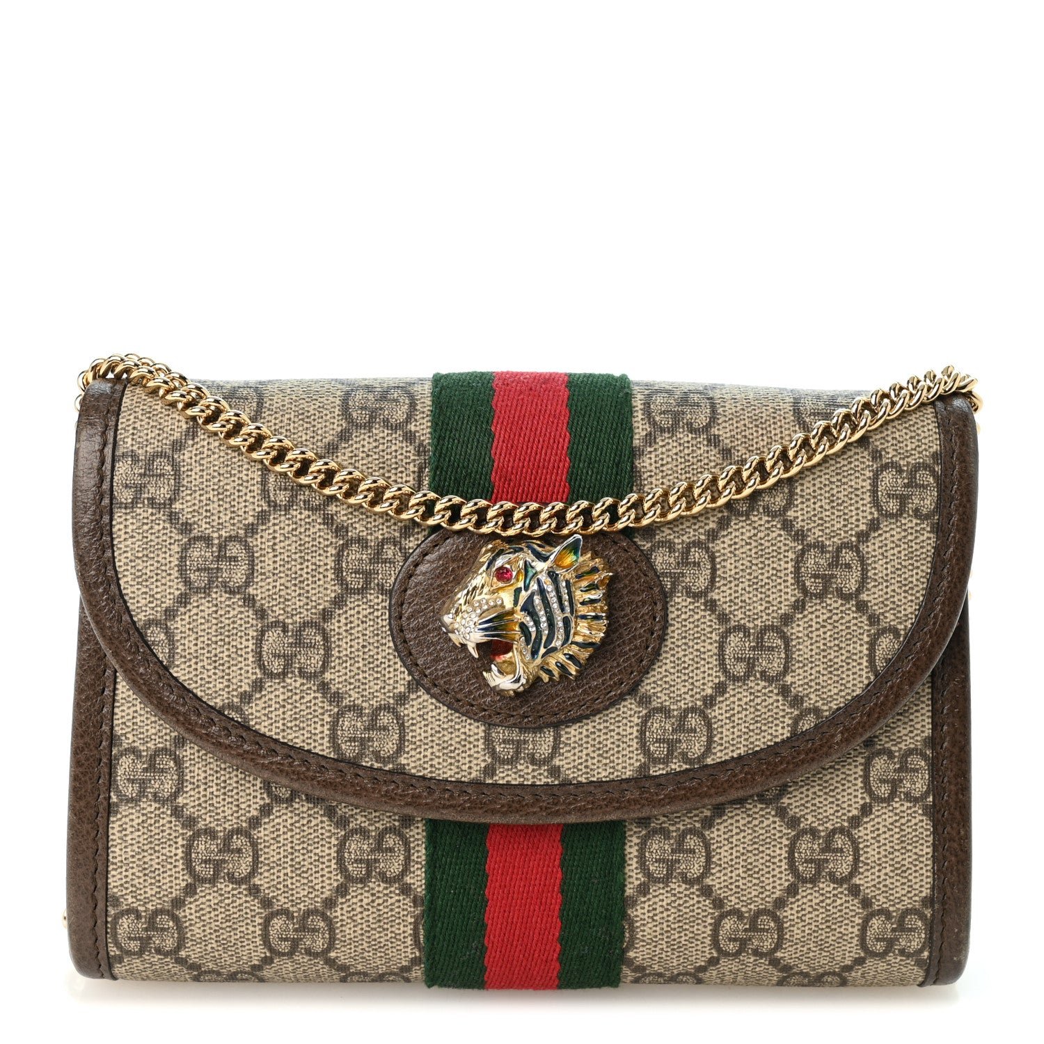 GG Supreme Monogram Web Mini Rajah Slim Flap Shoulder Bag Beige New Acero