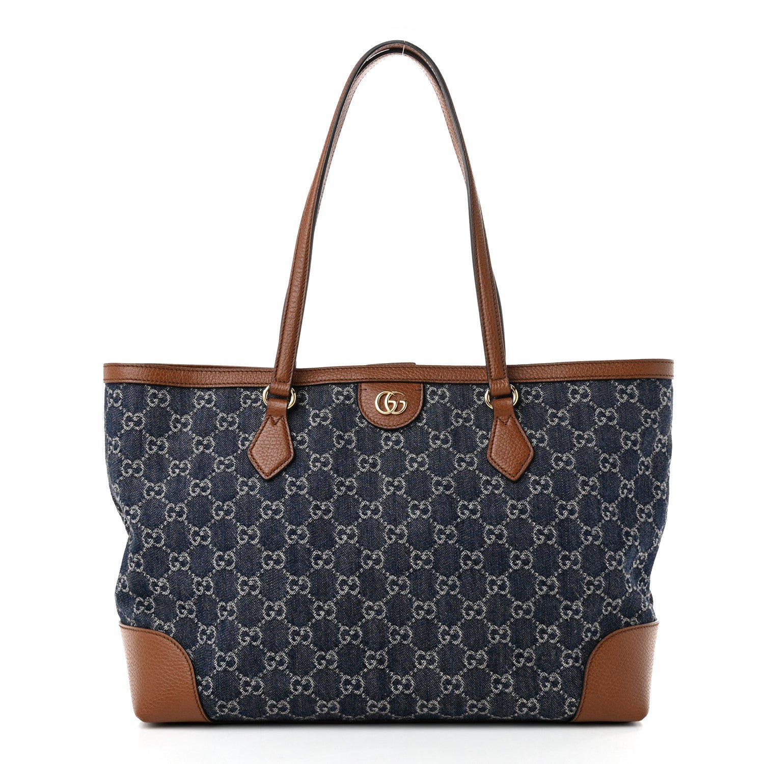 New Denim GG Monogram Medium Ophidia Shopping Tote Blue Tea Cuir