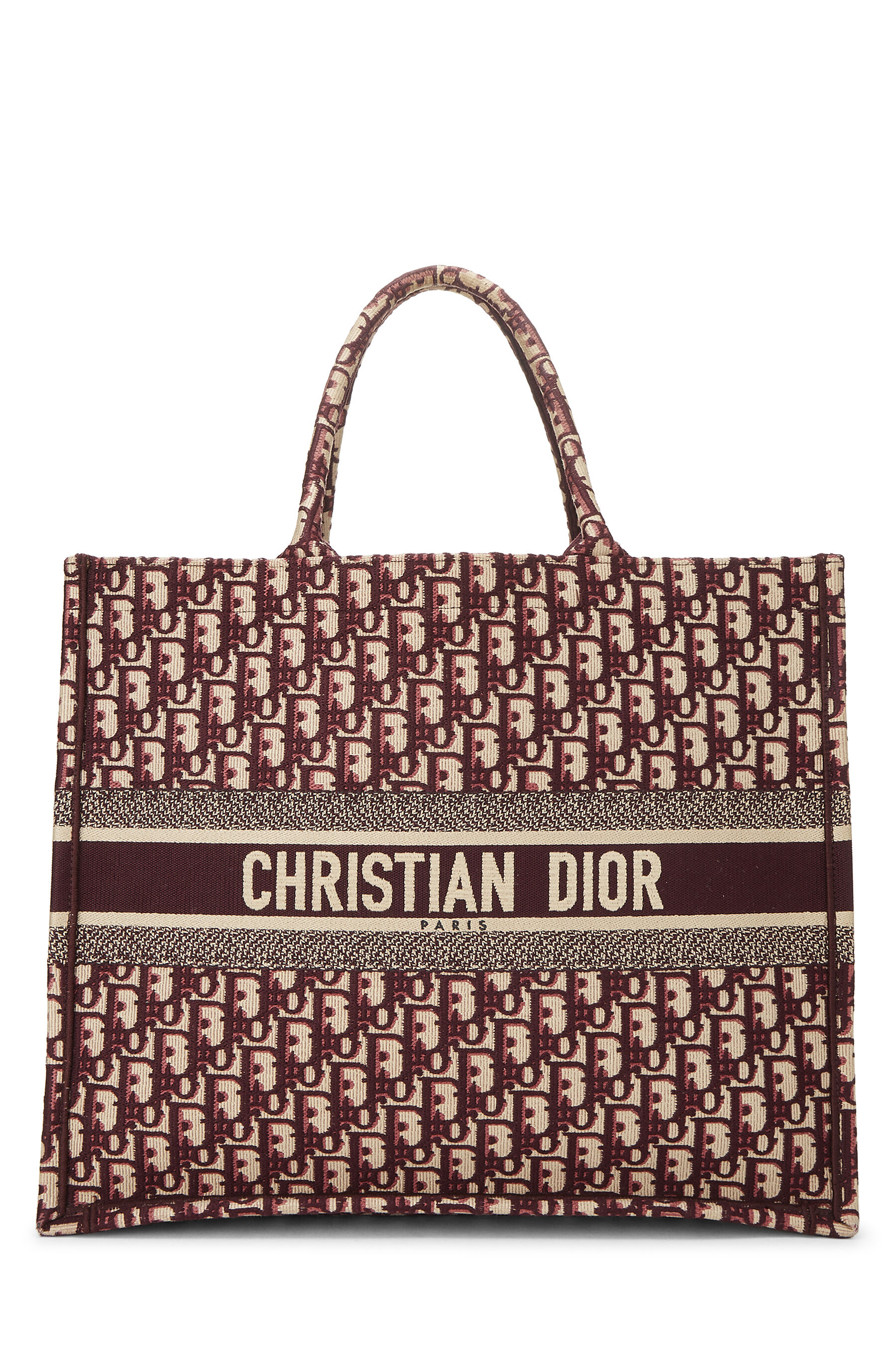 Dior Burgundy Embroidered Trotter Canvas Book Tote Large