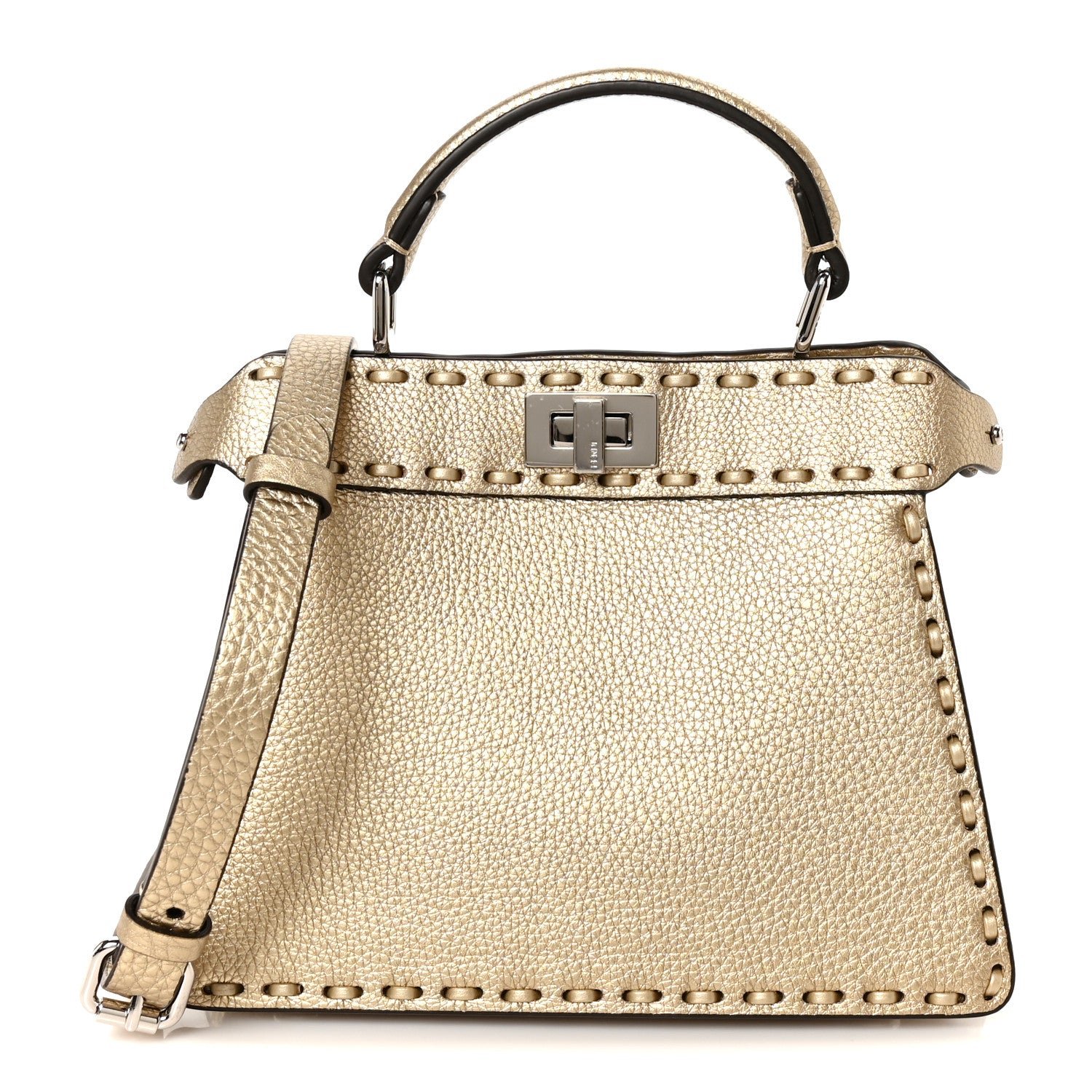 Fendi Metallic Cuoio Roma Sellerissima Nappa Sintetica Tape Stitch Petite Peekaboo I SEE U Iconic Satchel Platino