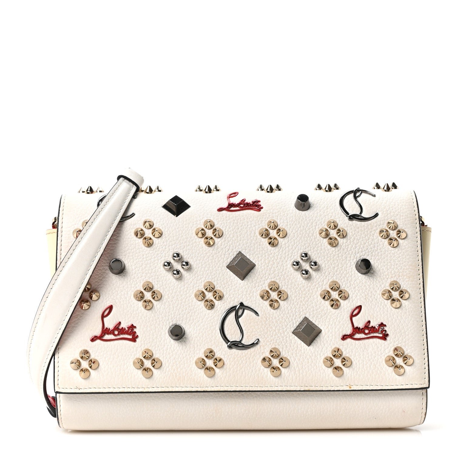 Christian Louboutin Calfskin Spikes Loubinthesky Paloma Clutch Snow