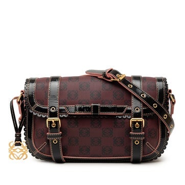 Sequin Trimmed Anagram PVC Coated Canvas Double Buckle Flap Shoulder Bag