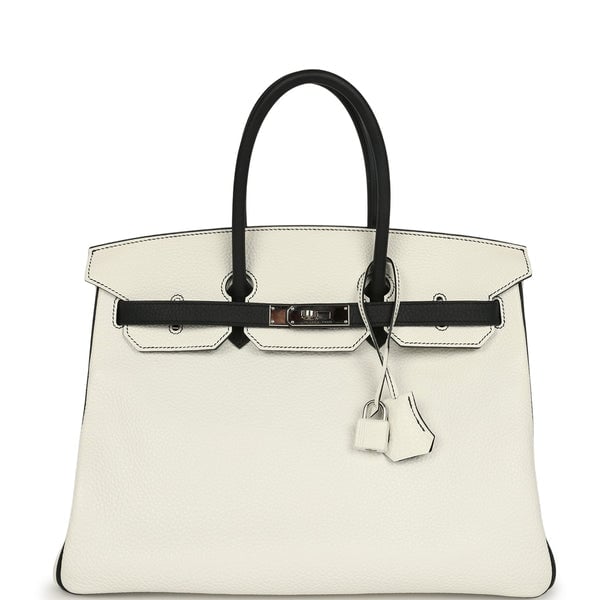 Pre-owned Hermes Special Order (HSS) Birkin 35 White and Black Clemence Palladium Hardware