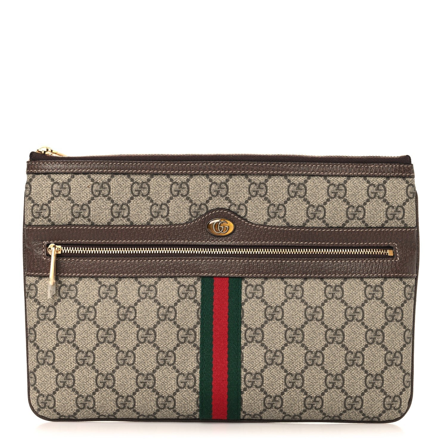 Gucci GG Supreme Monogram Large Ophidia Pouch Clutch Brown