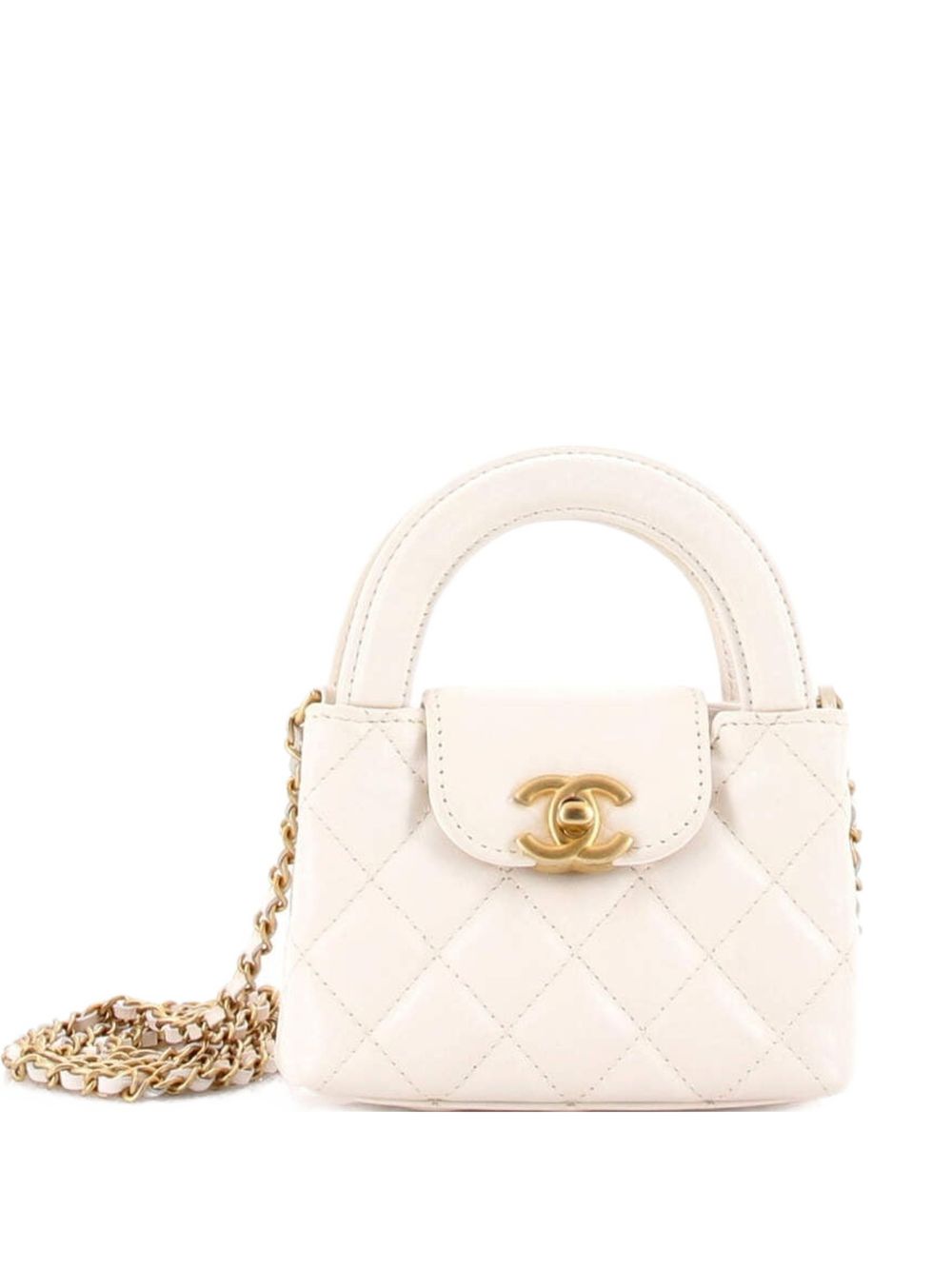 Kelly Top Handle Shopping Bag Quilted Shiny Aged Calfskin Nano crossbody bag