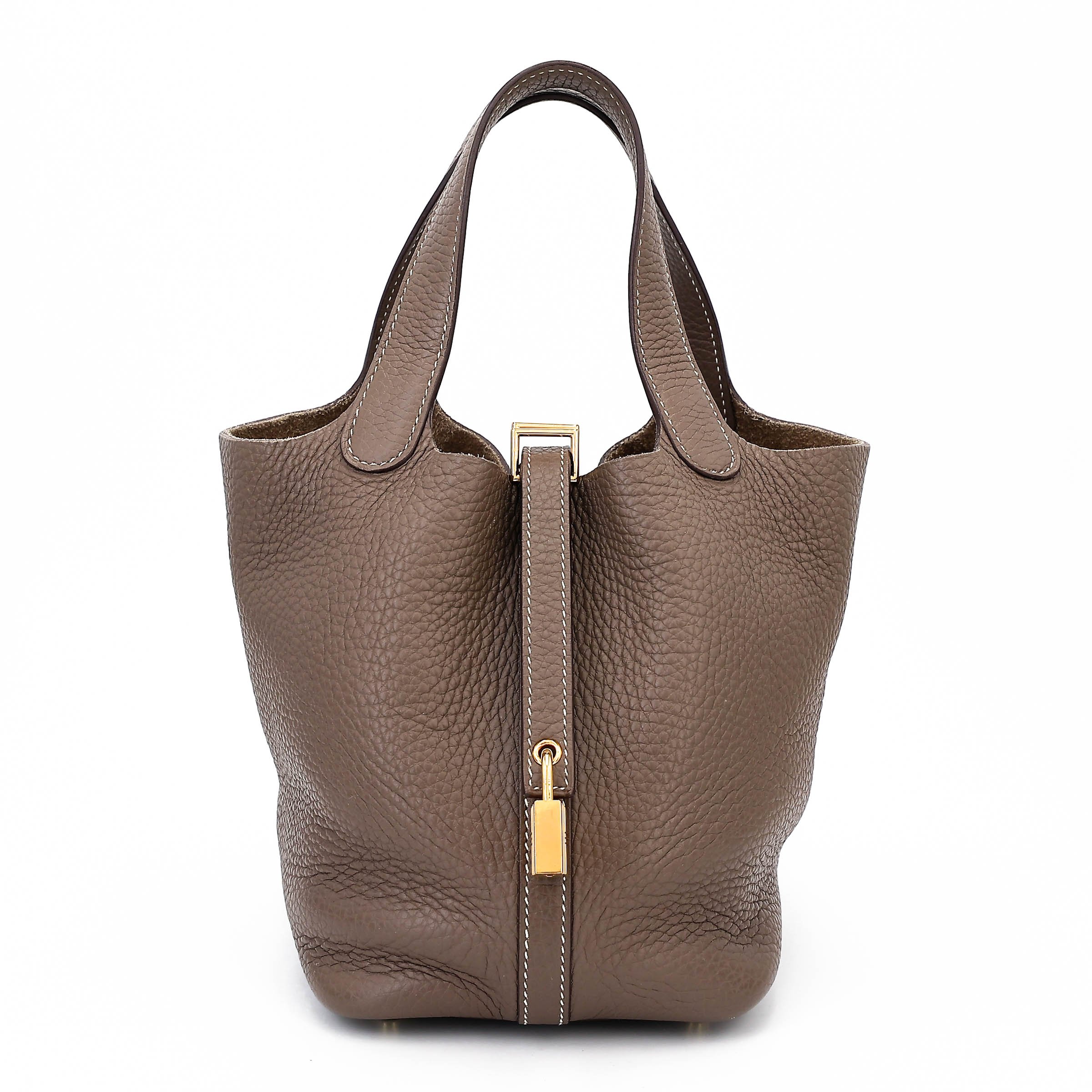 Very Good ( Rank A) HERMÈS Picotin Lock PM Etoupe (18) Clemence Gold hardware D (2019)