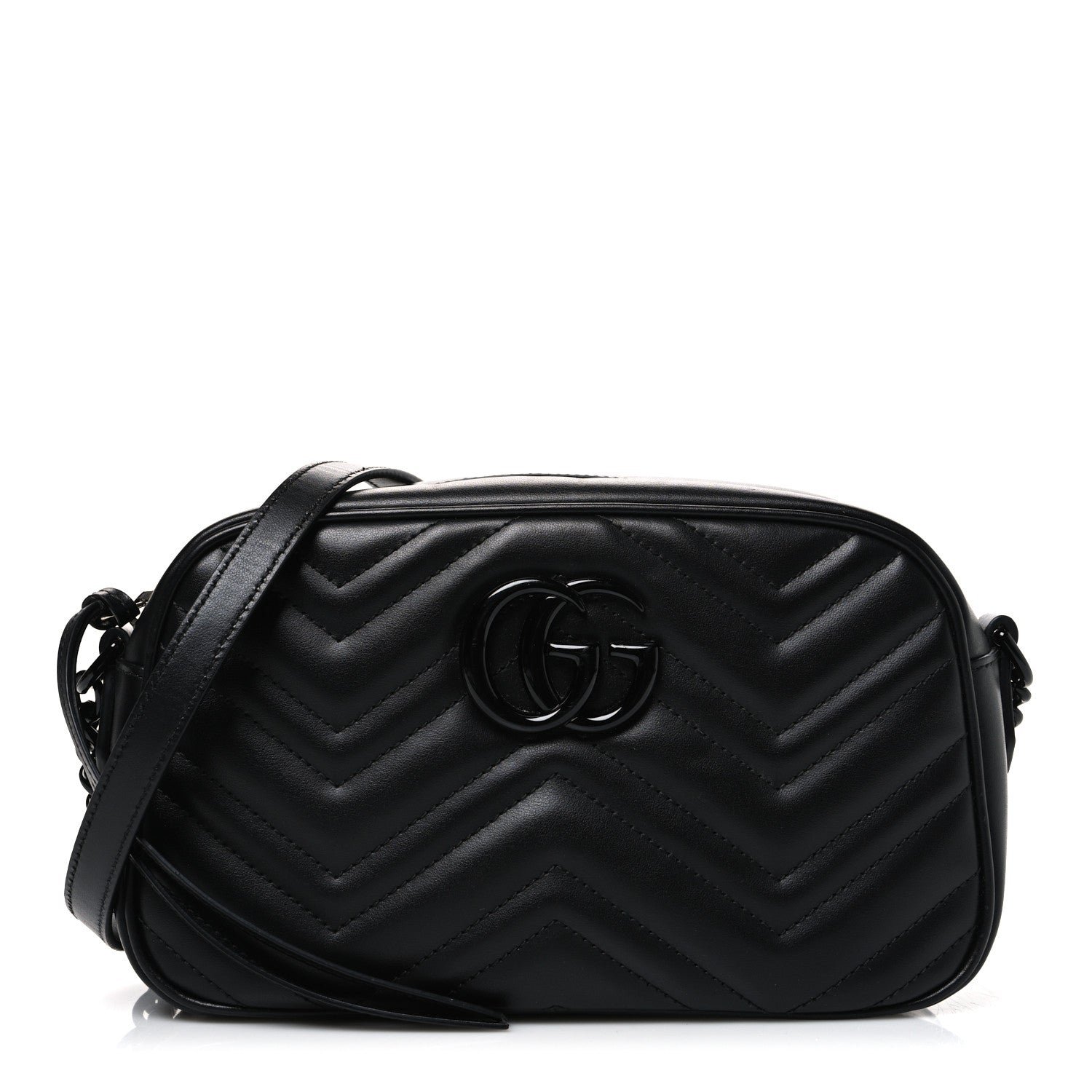 Gucci Calfskin Matelasse Monochrome Small GG Marmont Chain Shoulder Bag Black